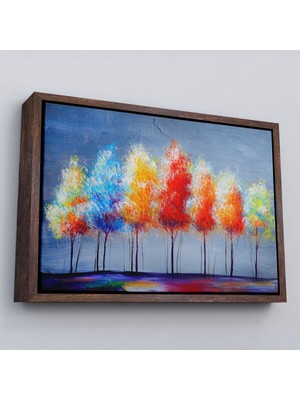 Marsilyan Çerçeveli Renkli Ağaçlar Yağlıboya Görünüm Dekoratif Kanvas Duvar TABLOSU-3656
