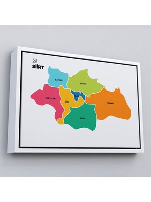 Marsilyan Çerçeveli Siirt Ili ve Ilçeler Haritası Dekoratif Kanvas TABLO-1448