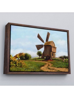 Marsilyan Çerçeveli Eski Yel Değirmeni Yağlıboya Görünüm Dekoratif Kanvas Duvar TABLOSU-3746