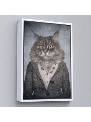 Marsilyan Çerçeveli Kedi Kafalı Insan Kanvas TABLO-4985