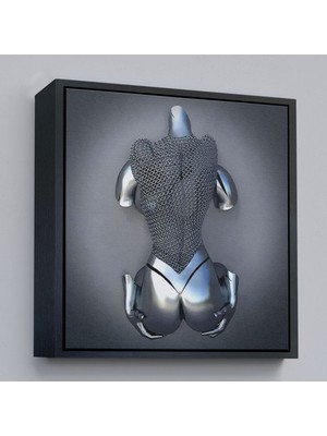 Marsilyan Çerçeveli Gri ve Gümüş Duvar Dekoru, Metalik Efektli Kanvas Tablo, Romantik BEDEN-5348