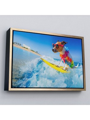 Marsilyan Çerçeveli Su Kayağı Yapan Köpek Dekoratif Kanvas TABLO-1155