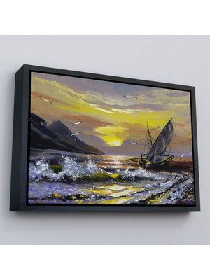 Marsilyan Çerçeveli Sahildeki Yelkenli Duvar TABLOSU-3450
