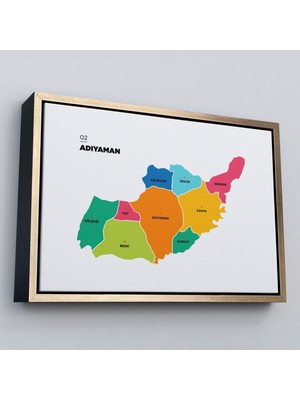Marsilyan Çerçeveli Adıyaman Ili ve Ilçeler Haritası Dekoratif Kanvas TABLO-1251