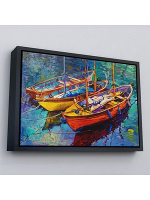 Marsilyan Çerçeveli Okyanus Üzerinde Gün Batımı Tekne ve Deniz Kanvas Duvar TABLOSU-1194