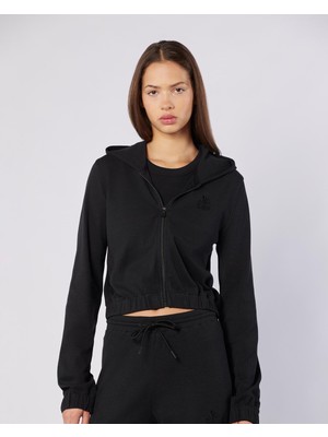 Kappa Leda Kadın Siyah Regular Fit Fermuarlı Eşofman Üstü %48 Pamuk %47 Polyester İlkbahar-Yaz
