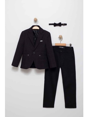 Miniğimin Cicileri Blazer Ceket, Pantolon ve Papyon Erkek Çocuk Takım Elbisesi - Siyah