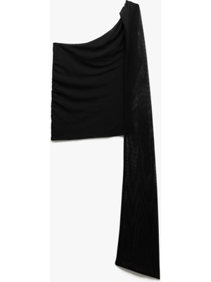 Koton Slim Fit Bağlama Detaylı Tül Detaylı Tek Omuz Bluz