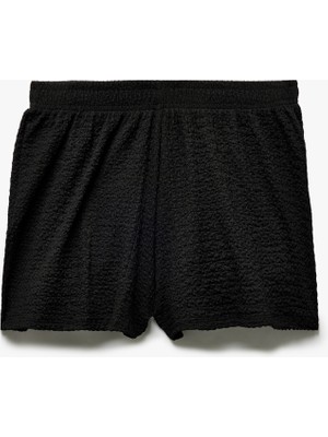 Koton Regular Fit Beli Lastikli Dokulu Mini Şort