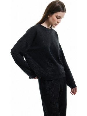 Koton Üç Iplik Şardonlu Bisiklet Yaka Uzun Kollu Parıltılı Sweatshirt