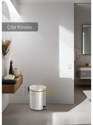 Jet's Home Pedallı Banyo ve Mutfak Çöp Kovası 5 Litre - Krom Metalik Gri Lüks Çöp Kutusu İç Kovalı