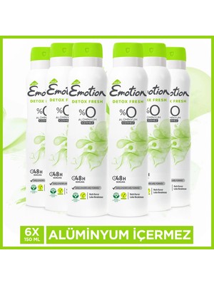 Emotion Detox Fresh Kadın Vegan Deodorant 6x150 Ml Alüminyumsuz Fresh Koku ile Uzun Süreli Koruma