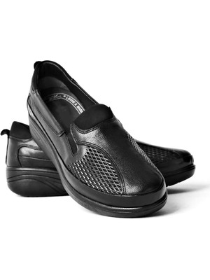 Ayaktrendi 25Y4209 Kadın  Deri Kemik Çıkıntılı Ortopedik Ayakkabı Siyah