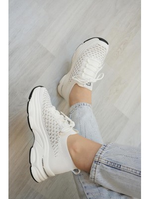 Guja Ithal Özel Tasarım Triko Kadın Spor Ayakkabı 24Y309-3 Beyaz