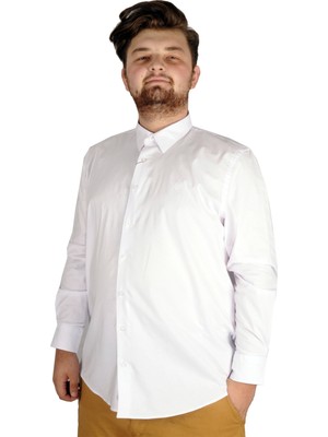 Mode Xl Büyük Beden Erkek Klasik Gömlek Likralı 20351 Beyaz