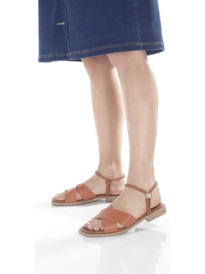 Artı Artı Ayakkabı MİA028-3010 Deri Kadın Günlük Konforlu Taba Tatil Sandalet