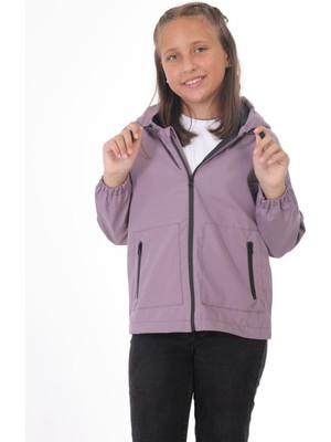 Kız Çocuk Mürdüm Astarlı Su ve Rüzgar Geçirmez Kapüşonlu Çift Fermuarlı Yağmurluk Y-15-C-K