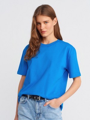 Dilvin 30312 Dekoratif Dikişli Bisiklet Yaka T-Shirt-Kahve