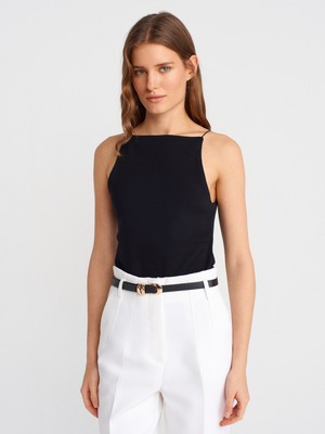 21020 Halter Yaka Top-Siyah