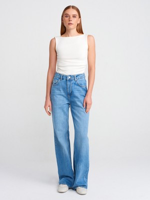 Dilvin 71774 Kalın Kumaş Straight Denim Pantolon-Mavi