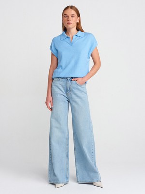 Dilvin 71776 Kar Yıkama Geniş Kesim Denim Pantolon-Mavi