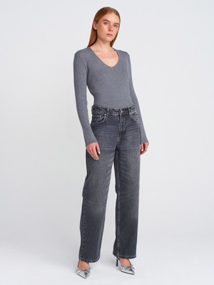 Dilvin 71771 Boru Paça Relax Denim Pantolon-Siyah