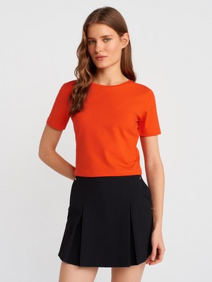 31655 Bisiklet Yaka Crop Top-Kırmızı