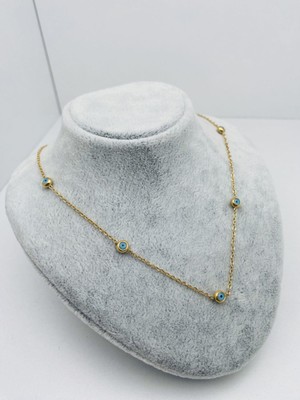 Nazar Boncuklu Çelik Kolye (Gold) 0106126