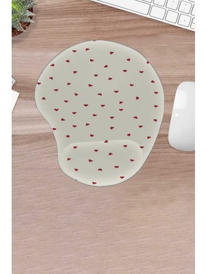 Karmat Kırmızı Kalpler, Desenli, Bilek Destekli, Konforlu Mouse Pad, Bilgisayar Aksesuarı