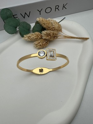 Gly Çlk Bijuteri Baget Taşlı Çelik Kelepçe (Gold) 22031