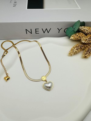 Gly Çlk Bijuteri Love Yazılı Kalpli Çelik Kolye (Gold) 0106322
