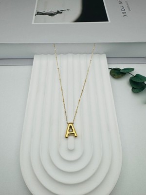 Balon (A) Harf Çelik Kolye (Gold) Kly 0106-04