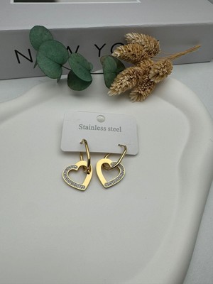 Gly Çlk Bijuteri Kalpli Çelik Küpe (Gold) KP465