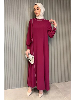 Julude Kadın Taş Işlemeli Bel Kuşak Detaylı Tesettür Elbise