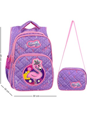 Waddell Lila Flamingo Desenli Embos İlkokul Çantası Beslenme Çantalı 24004