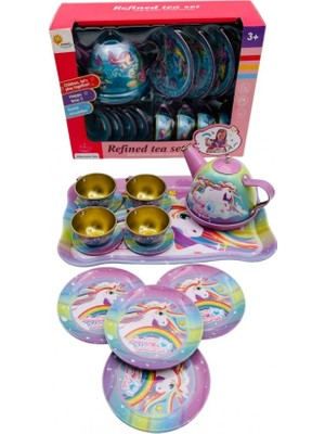 Metal Çiçekli 14 Parça Çay Seti