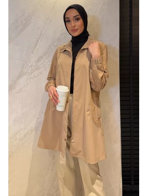 Julude Kadın Kol Işleme Detaylı Cepli Tesettür Trençkot