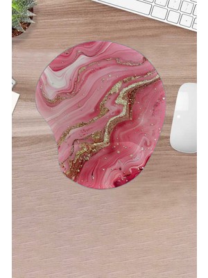 Karmat Pembe Mermer, Mermer Desenli Mouse Pad, Konforlu, Bilek Destekli Mouse Pad, Bilgisayar Aksesuarı