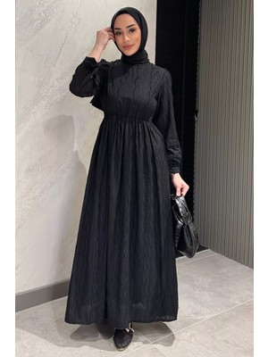 Julude Kadın Bisiklet Yaka Bilek Bağlamalı Tesettür Fistolu Elbise