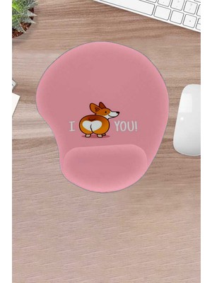 Karmat Pembe, Komik Köpek,ı Love You, Mouse Pad, Bilek Destekli Konforlu Mouse Pad Bilgisayar  Aksesuarları