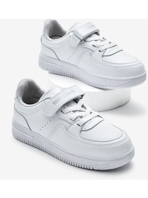 Tonny Black Çocuk Unisex Beyaz Beyaz Termo Taban Cırtlı Lastik Bağcıklı Spor Ayakkabı