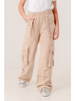 Kız Çocuk Zincirli Kargo Keten Pantolon 2569