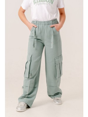 Kız Çocuk Zincirli Kargo Keten Pantolon 2569