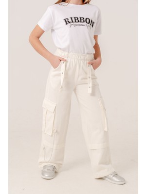 Kız Çocuk Zincirli Kargo Keten Pantolon 2569