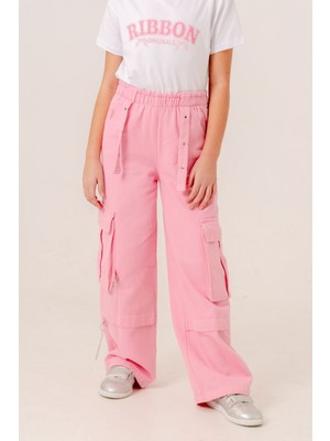 Kız Çocuk Zincirli Kargo Keten Pantolon 2569