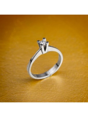 GIBYJEWEL V  Kare Tırnak Pırlanta Modeli 925 Ayar Gümüş Tektaş Yüzük- 3 mm