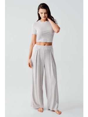 Kısa Kollu Crop Bol Paça Esnek Viskoz Pijama Takım