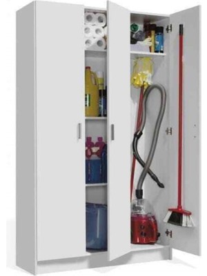 T Designo Tdesigno Birce Paspas,süpürge-Temizlik Malzeme Dolabı- Çok Amaçlı Dolap Paspas-Vileda Banyo Dolabı Beyaz