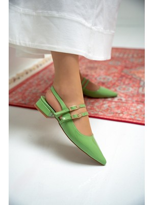 Holly Yeşil  Rugan Çift Toka Detaylı Kadın Babet