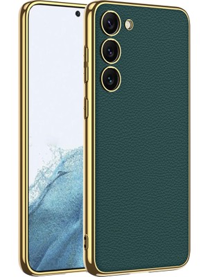 ZORE Galaxy S23 Plus Kılıf Deri Görünümlü Kenarları Elektroplating Kaplama Fizyon Kapak-Koyu Yeşil-8